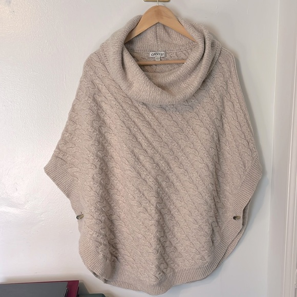 Orvis Sweaters - Orvis Cowl Neck Oatmeal Cable Knit Cotton Wool Classic Sweater Poncho Sz L/XL